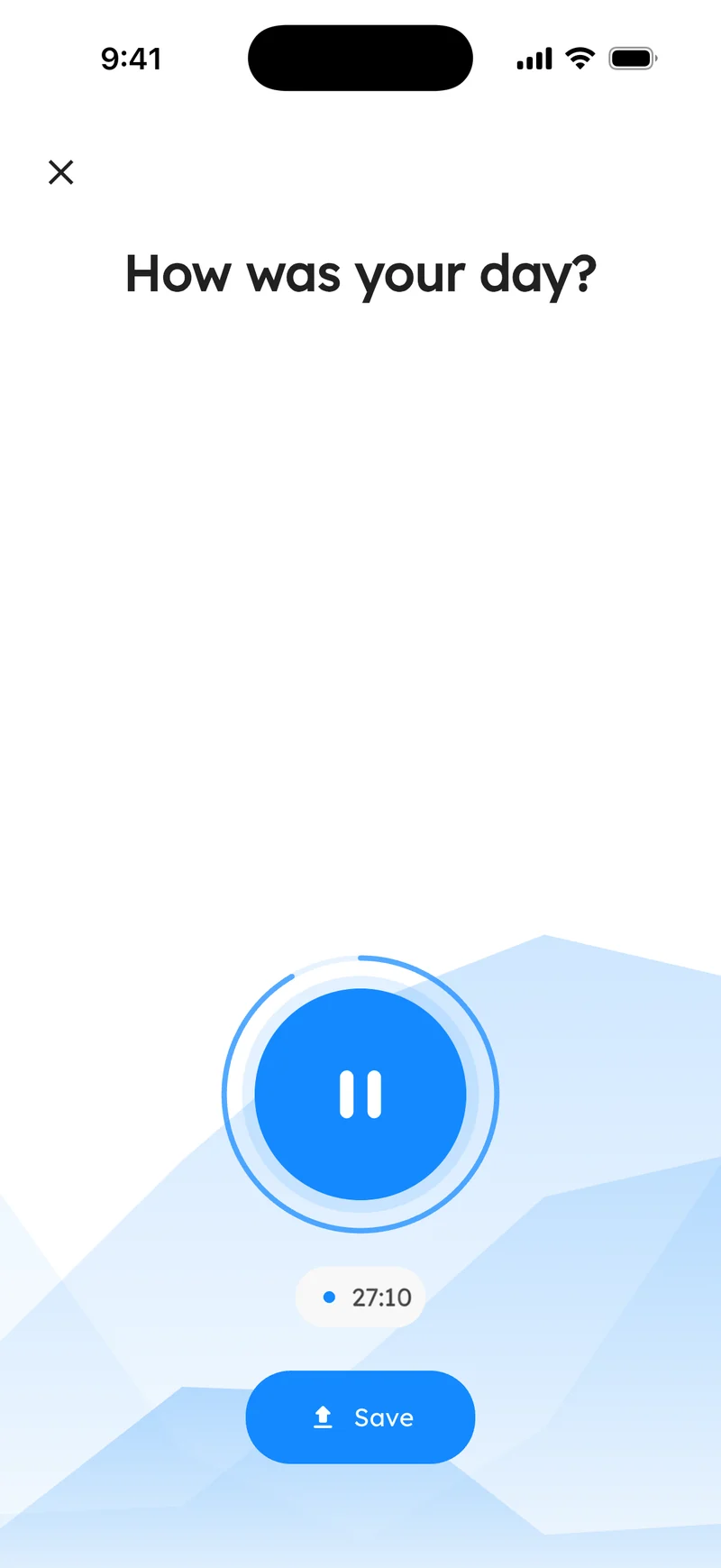 AudioDiary voice recording screen asking How was your day?